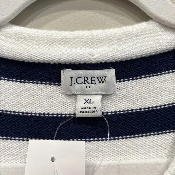 NWT J. Crew Factory Striped Cotton Cardigan Sweater Ivory Navy Stripe - Size: XL - Picture 5 of 10